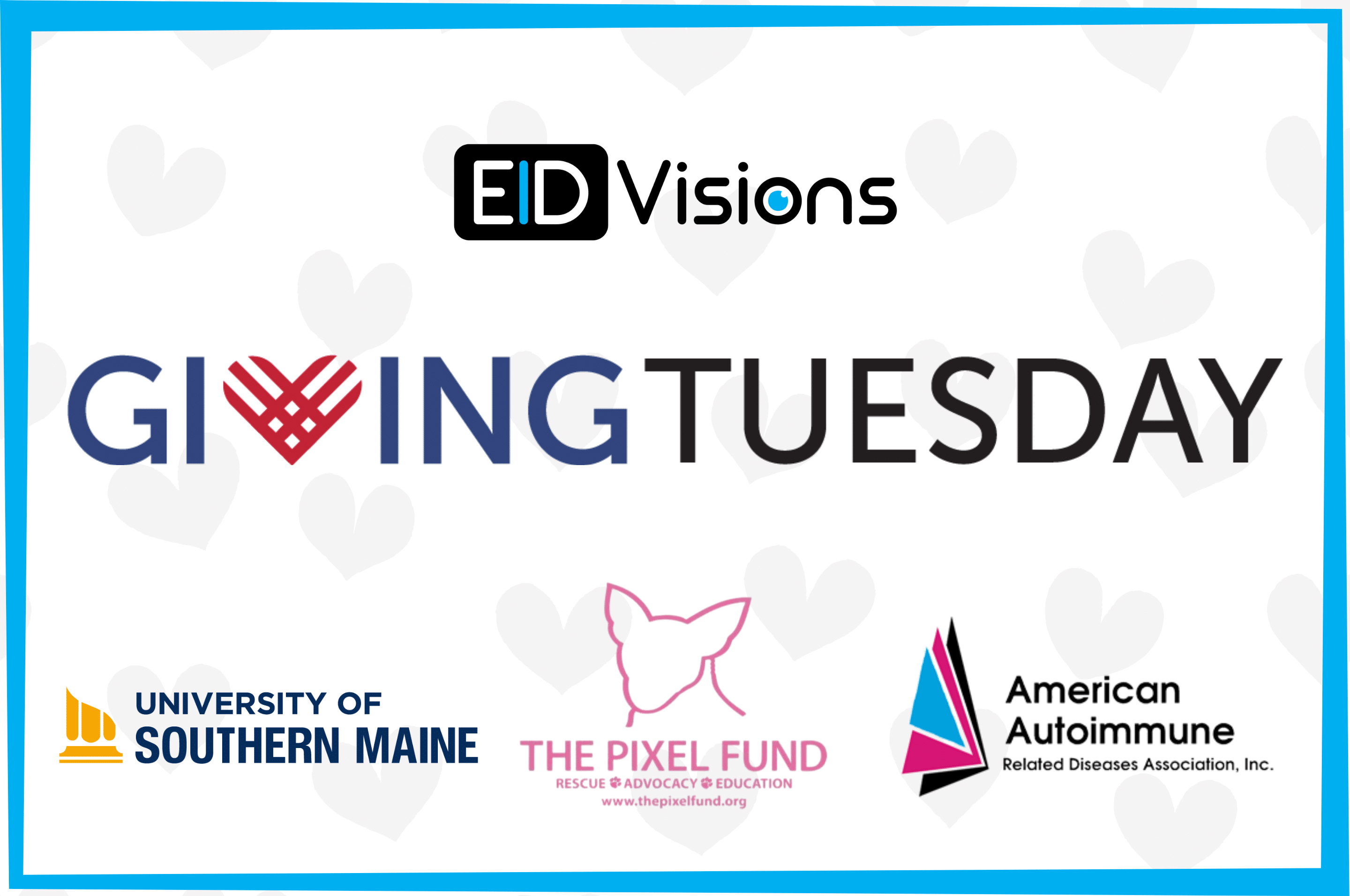a graphic with the giving tuesday, eid visions, pixel fund, aarda, and usm logo